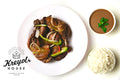 Fried chicken w/ white rich and bean suace